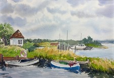 Boote am Bodden auf Rügen an