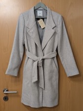 NEU! Mango Mantel aus Manteco Wolle mit Gürtel Hellgrau L 38 40 tailliert grey