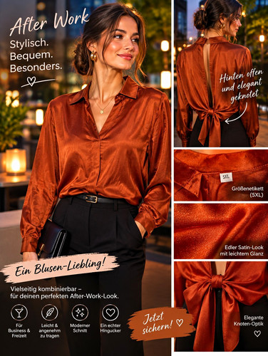 Damen bluse satin braun - satin,