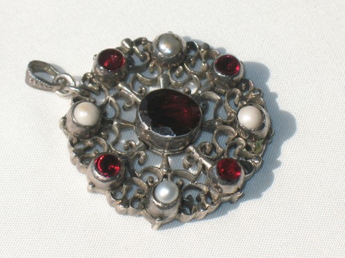 Barock silber anhänger - silber, granat