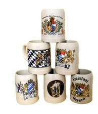 Bierkrug Steingut, Größe 0,25 ltr. sechs verschiedene Bayernwappen.