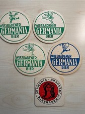 5 alte Bierdeckel Germania Brauerei Wiesbaden (+1973), verschieden