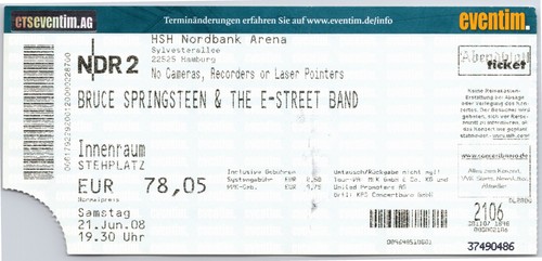 Bruce springsteen ticket - springsteen, 2008