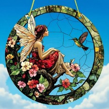 Fenster Deko Hänger Fensterbild Sonnenfänger Buntglas Bild Elfe Fee Geschenkidee