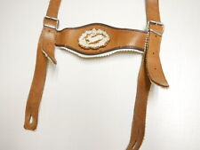 60/70er Vintage Lederhose Hosenträger braun Hirsch Emblem Geldtasche L: 90 cm