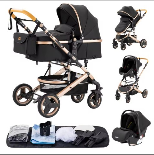 Kinderwagen 3in1 black gold - black,