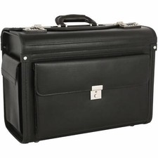 Leder Aktenkoffer Pilotenkoffer Laptop Arbeits Koffer Schwarz 46 cm Bowatex