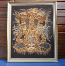 Batikbild Indonesien handsigniert mit Holzrahmen vergoldet 109 x 91 cm