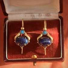 Ohrringe Schlafend Gold Mit Blauem CZ Ovalem Lapislazuli Blau SB9