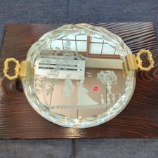 Murano Italien geätztes Glas Spiegeltablett 12 Zoll kreisförmiger gedrehter R...