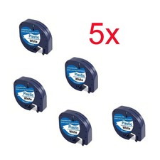 5x Schriftband für Dymo Letra Tag Band LT-100T 100H 2000 XM XR mit 12mm Weiß