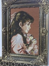 Gobelin Mädchen mit Blumen