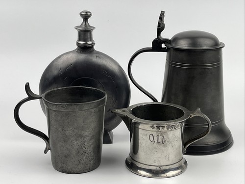 Antike becher krug - 4x, zinn