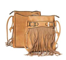 Damen Umhängetasche Tasche mi Fransen  und Schnalle Crossbody Schultertasche