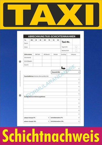 Taxi schichtnachweis din - din, a5
