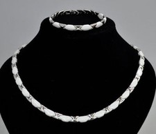 Collier Halskette Armband Edelstahl silber Keramik weiß in Geschenkbox