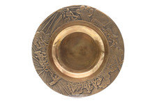 Bronze Wandteller Wandschale Bauern / Ernte Motiv 2,3 Kg. massiv Vintage Ø 26 cm