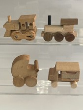 Ü Ei Spielzeug original 70 er Jahre 2x Holz Kinderwagen Lastwagen Lok Lok