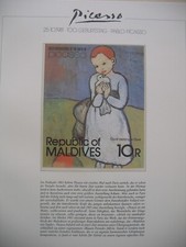 Pablo Ruiz Picasso / Malediven 1981 Block 76 / Kind mit Taube  / Sammelblatt