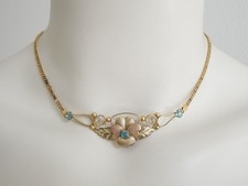 Vintage Kette Choker Collier Goldfarben Vergoldet Strasssteine Blume 10,5 g/40cm