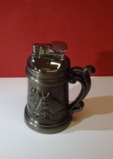 Altes massives Zinn Tischfeuerzeug Gasfeuerzeug PFERDE PFERD silbern Brennt!!