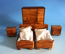 Art Deco Puppenstube Möbel Schlafzimmer Bett Schrank Nachkästchen (F025-1804)
