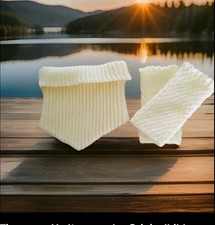 Winterset: Rollkragenschal/ Krageneinsatz u. Handstulpen Wollweiß, gehäkelt,Neu!