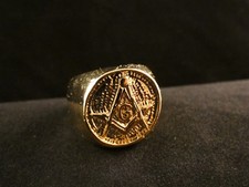 Biker Ring Freimaurer 24 Karat Vergoldet Rock Gothic Skull Edelstahl Gold Punk