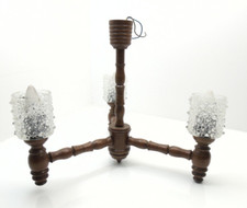 DDR 3 flammige Wohn- oder Esszimmerlampe, Eiche rustikal mit Glas, A4.7