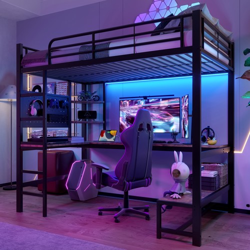 Led hochbett mit - led, schreibtisch