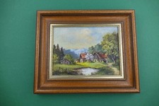 Ölgemälde mit Holzrahmen, "Haus am Teich", Unikat, 35 x 28 cm (85)