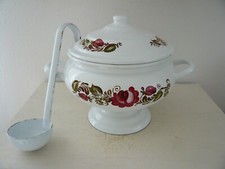 Emaille Terrine Schöpfer Rosendekor Shabby Vintage Landhaus Emaile Folklore Deko