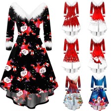 Weihnachtskleid Damen Partykleid Xmas Midikleid Festkleid Weihnachten Ballkleid