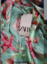 Zara Kleid Satin Floral Mintgrün Rosa NEU 34 XS