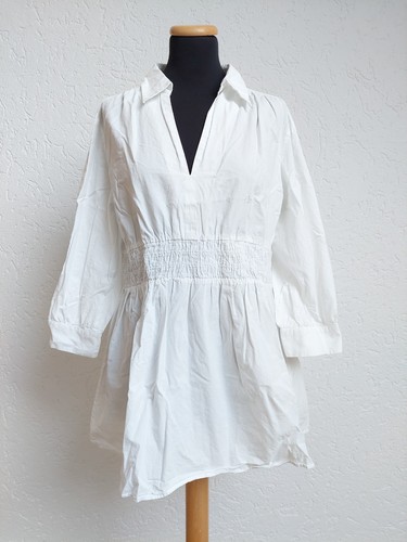 Weiße baumwolle tunika bluse - weiße,