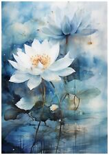 A3-Decoupage-Bastelpapier-Vintage-blau-Seerose-17250