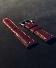 Premium Lederarmband Uhren Leather Strap for Panerai 24mm Burgunderrot Red *EU*