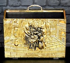 Vintage geprägtes Messing & Holz Magazin Zeitung Aktenordner Regal Old England