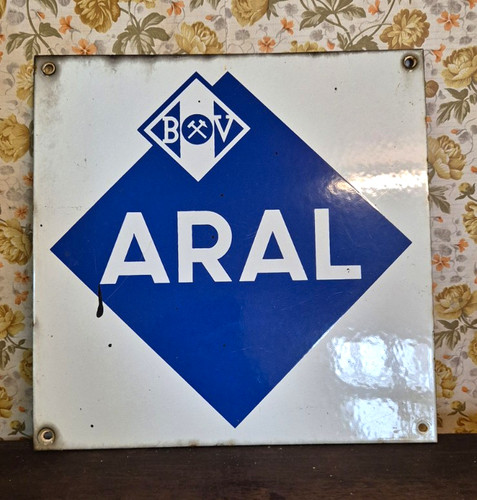 Altes aral emailleschild 28 - aral,