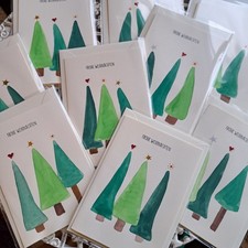 🌲Handgemalte hübsche Aquarell  Weihnachtskarten🌲mit Umschlag Unikat handmade