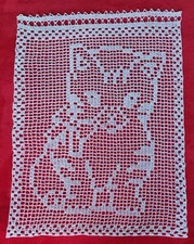 KÄTZCHEN Häkelgardine  Handarbeit weiss 100%ca. 57Hx42Bcm 