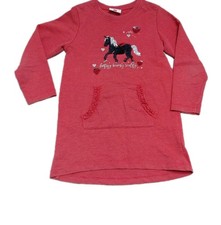 Sweat Kleid Mädchen Gr. 116 rot Pferd Wendepailletten langarm Baumwolle warm süß