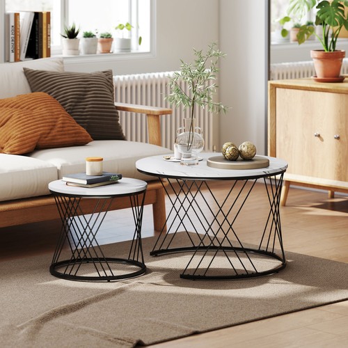 Homcom couchtisch rund 2er set - rund,