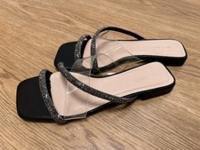 Pantoletten Sandalen Neu 38 Schwarz Strass Silber Menbur NP 80,-