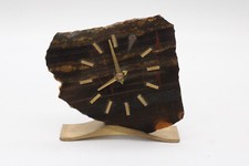 Tisch Uhr in Tigerauge Stein Optik Braun Gold Dekoration Schön Büro Art Deco