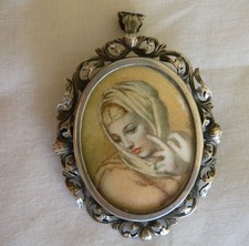 alter Anhänger & Brosche 800 Silber Miniaturmalerei unter Glas