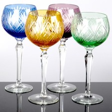 4 Weingläser Weißweingläser schöne alte Gläser Römer grün blau orange lila bunt