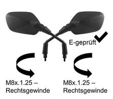 1 Paar Satz Motorrad Quad Roller Spiegel E-geprüft Rückspiegel M8 Rechtsgewinde