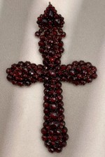 Antik Granatschmuck Kreuz Anhänger Silber Vergoldet Granat Steine Rosenschliff 