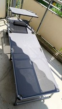 Sonnenliege mit Dach, Grau, Klappbar, Garten- und Strandliege mit dicker Auflage